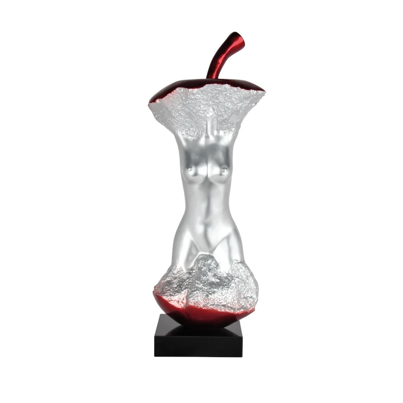Scultura-poliresina-base-marmo-silver-rosso-metall-Apple-Woman-wdesign-macerata-marche-CASCAG007